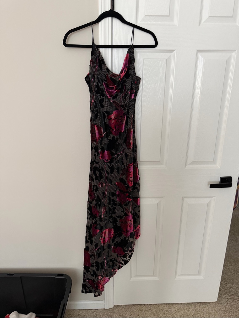 Aidan Mattox Black Velvet  Slip Dress with Fuchsia Floral Print